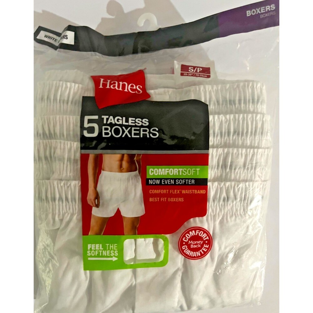 NEW Hanes Mens 5pk White Boxers Small Soft And Breathable Comfort Soft